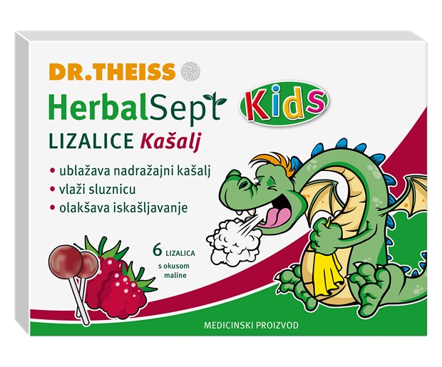 Herbalsept kids lizalice kašalj okus maline