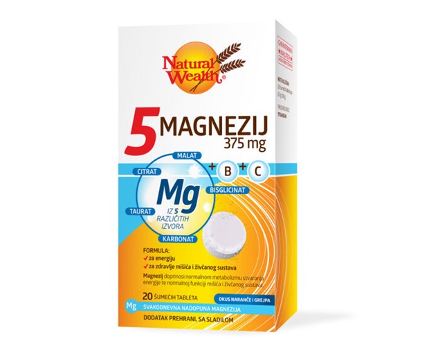 Natural Wealth 5 magnezij 375mg + vitamini B i C šumeće tablete