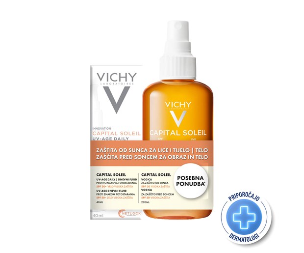 Vichy Capital Soleil UV-Age fluid SPF50+ 40ml + vodica s beta karotenom SPF30 200ml