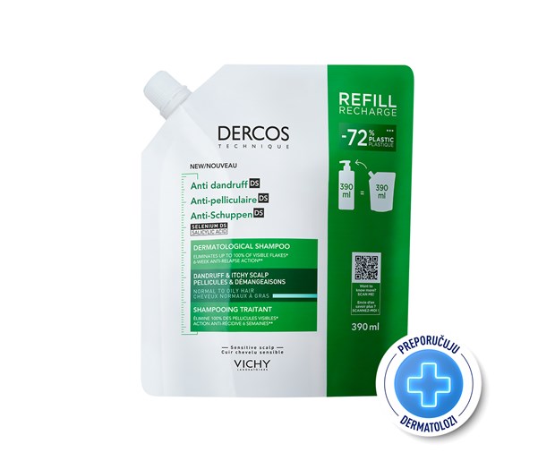 Vichy Dercos šampon protiv prhuti normalno i masno vlasište refill 390ml